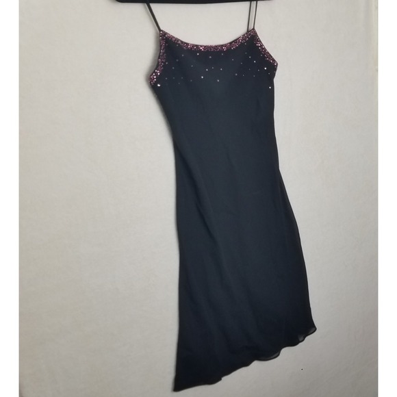 Black Dress Evening Party Cocktail Sleeveless Embellished pink bling  vintage - Picture 1 of 7